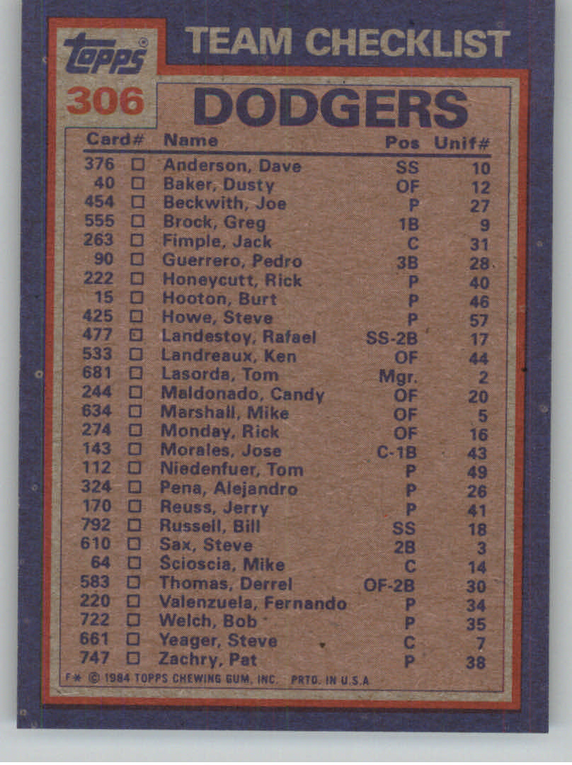 1984 Topps Baseball base set #201-400 (you pick, complete your set!)