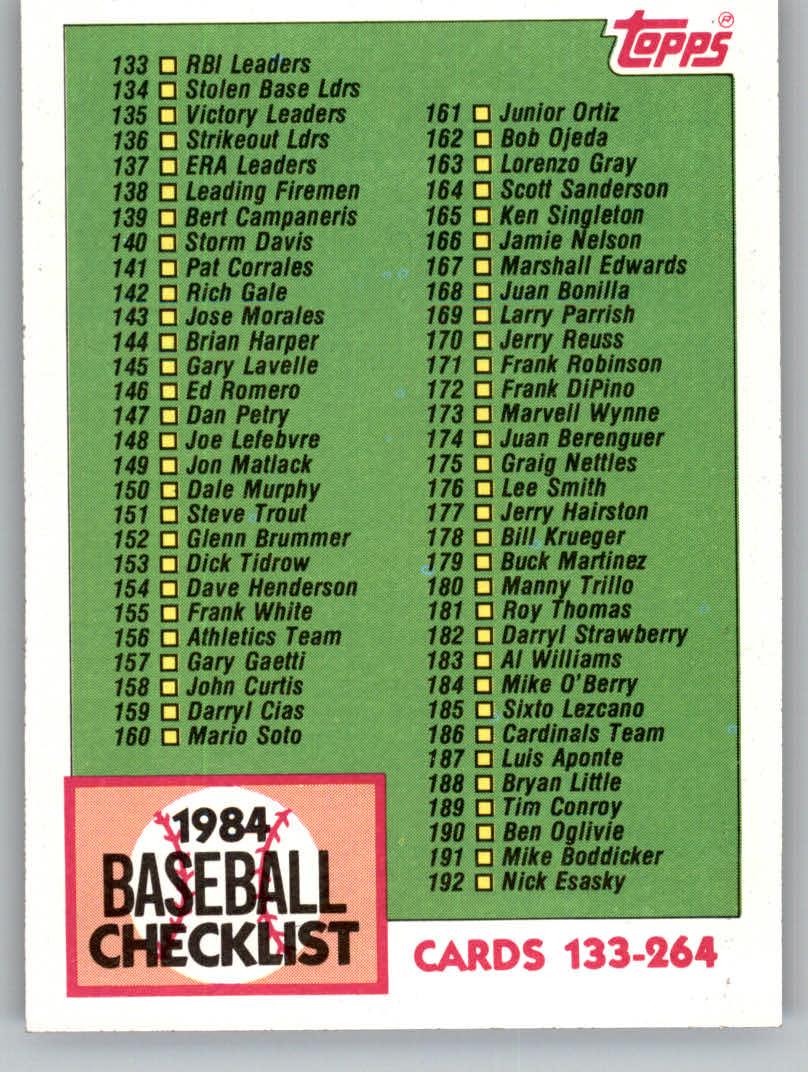 1984 Topps Baseball base set #201-400 (you pick, complete your set!)